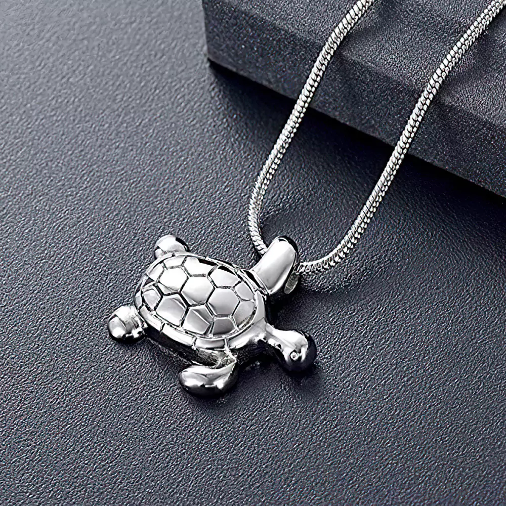 Silver sea turtle cremation jewelry ashes