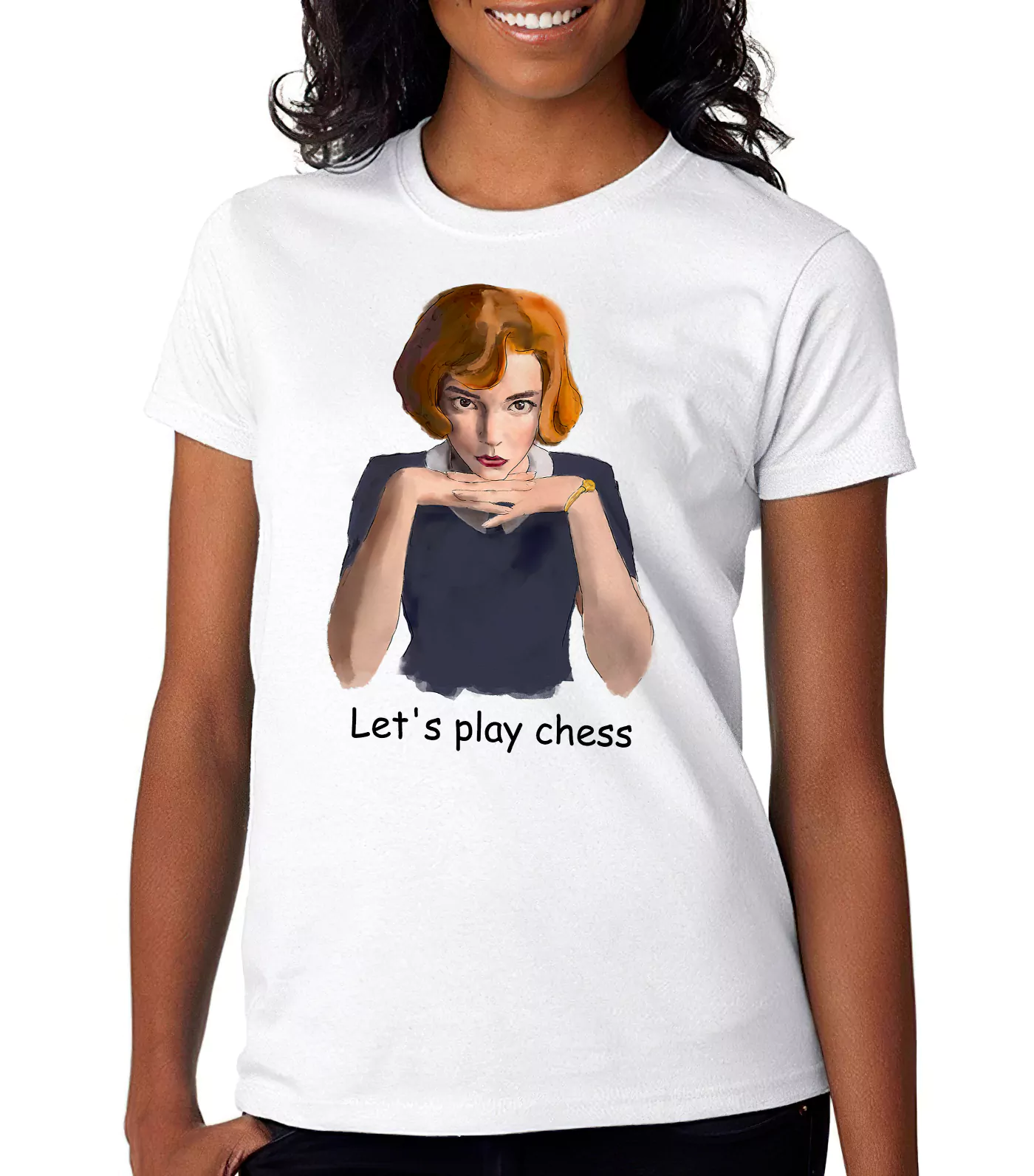 Beth Harmon let's play chess white tshirt for girls