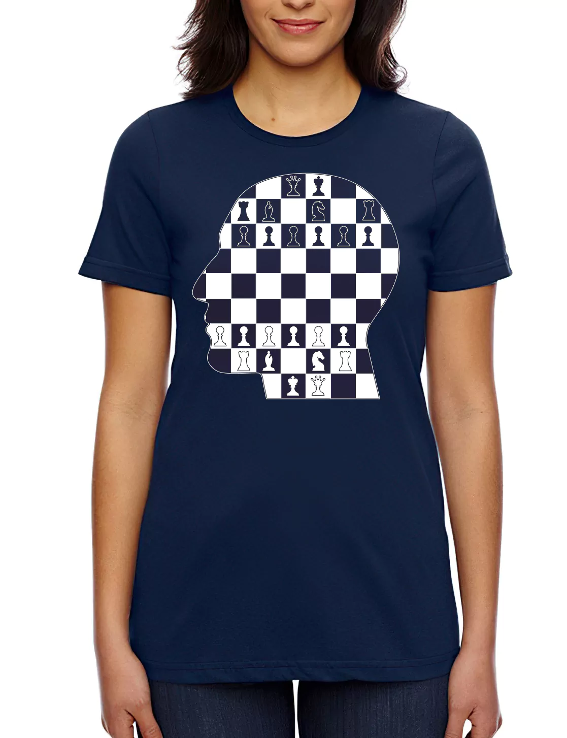 Chess Board Art navy blue tshirt for girls