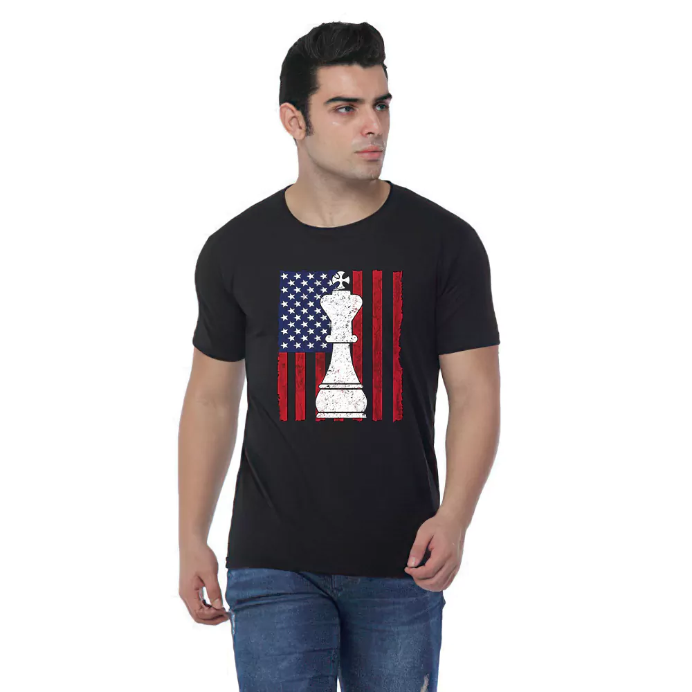 United States flag chess man black tshirt