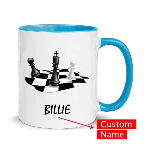 custom name chess mug blue color