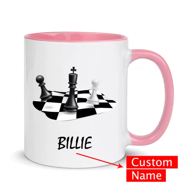 custom name chess mug pink color