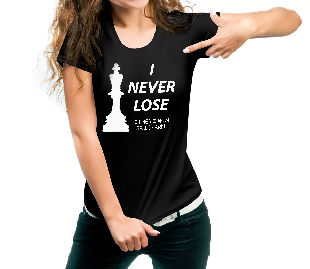 i never lose in chess girl black tshirt
