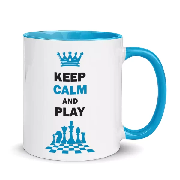 keep calm and play chess blue mug