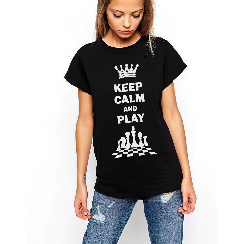 keep calm and play chess t shirt royal for girls