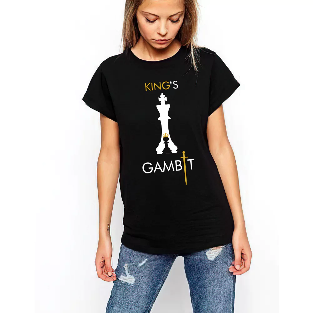 kings gambit sword design girl black tshirt