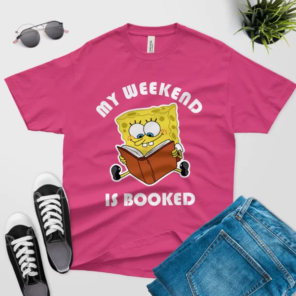 Sponge Bob weekend is booked t shirt berry color