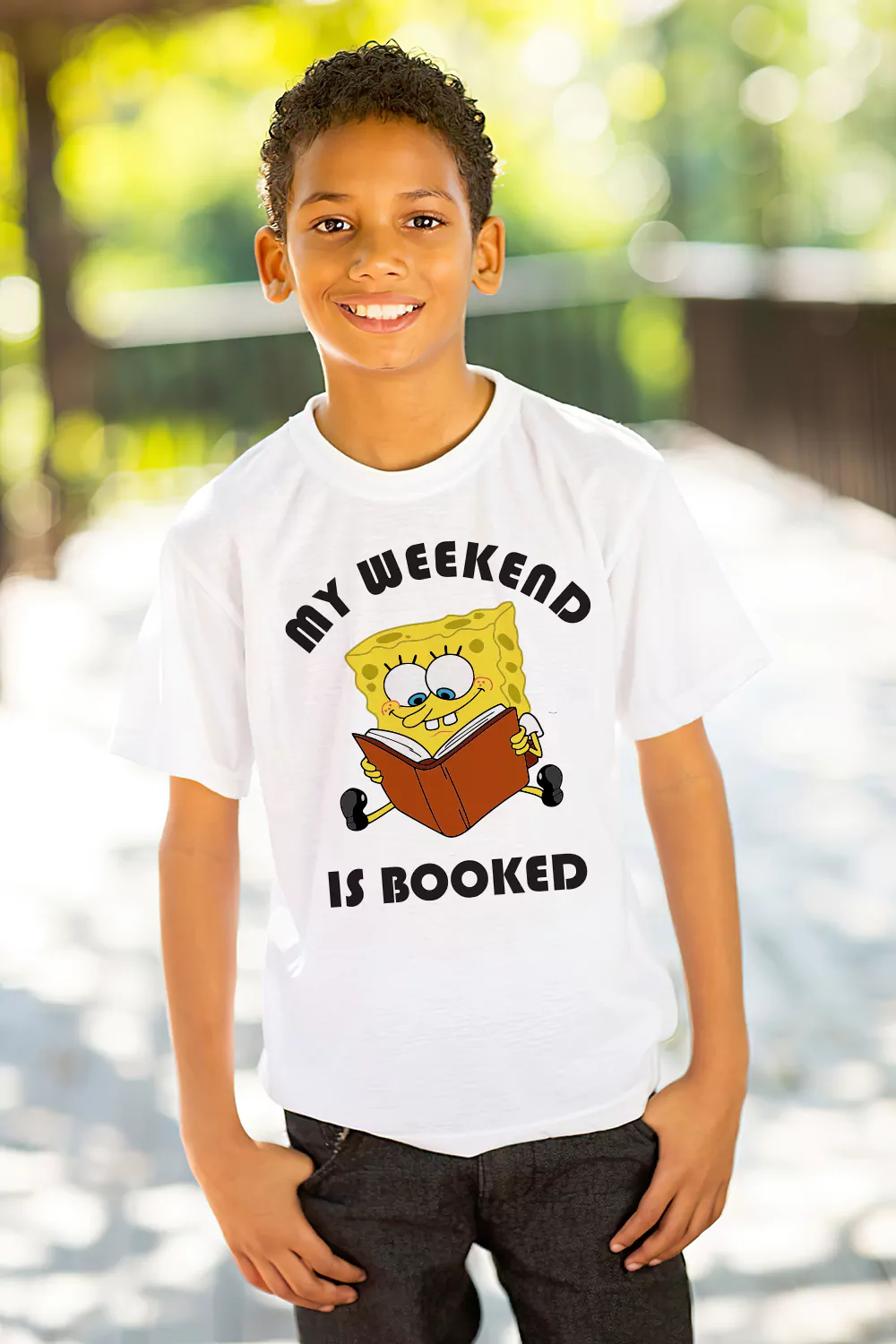 Sponge Bob weekend is booked t shirt for school boy
