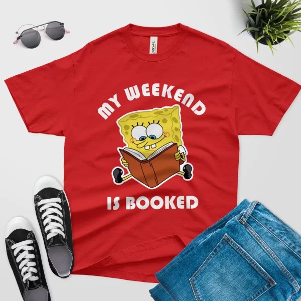 Sponge Bob weekend is booked t shirt red color