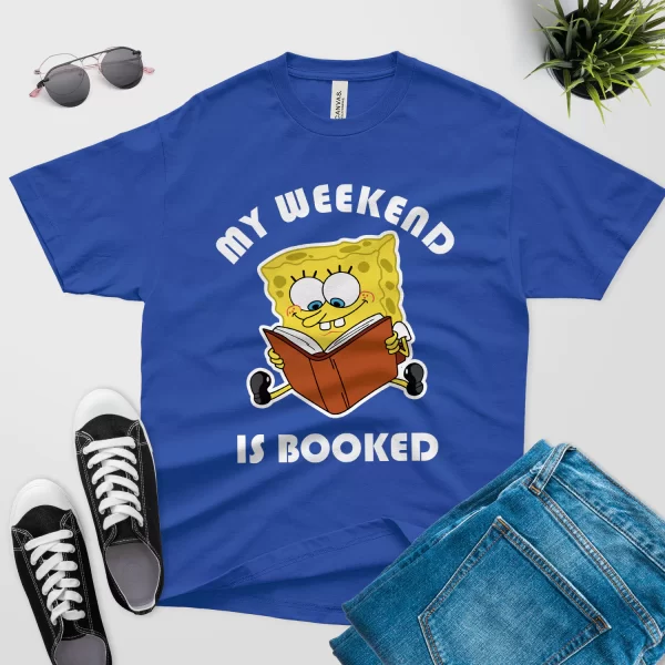 Sponge Bob weekend is booked t shirt royal blue color