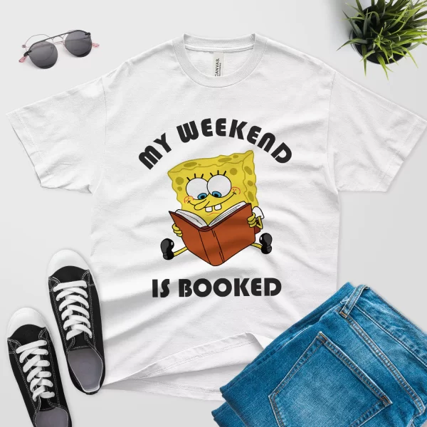 Sponge Bob weekend is booked t shirt white color