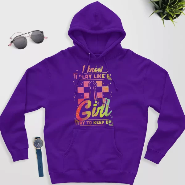 chess hoodie - chess gift for her - play like a girl purple color