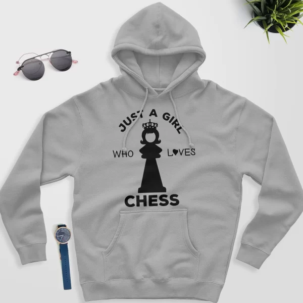 chess hoodie for her - just a girl - grey color