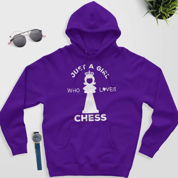 chess hoodie for her - just a girl - purple color