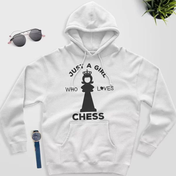 chess hoodie for her - just a girl - white color