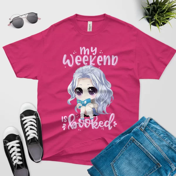 my weekend is booked t shirt anime girl berry color