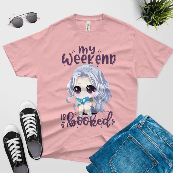 my weekend is booked t shirt anime girl pink color