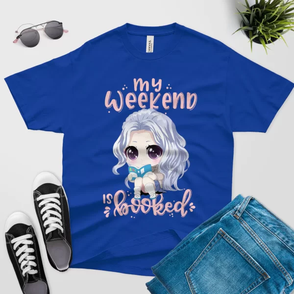 my weekend is booked t shirt anime girl royal blue color