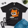 Cats and books life is good t shirt black color
