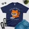 Cats and books life is good t shirt navy blue color