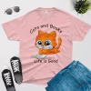 Cats and books life is good t shirt pink color