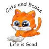 Cats and books life is good t shirt red cat design