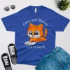 Cats and books life is good t shirt royal blue color