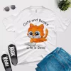 Cats and books life is good t shirt white color