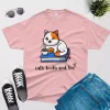 Cats books and tea T-shirt pink color