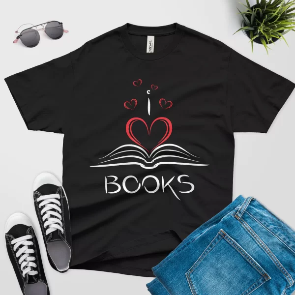 I love books T-shirt black color Valentin gift for book lovers