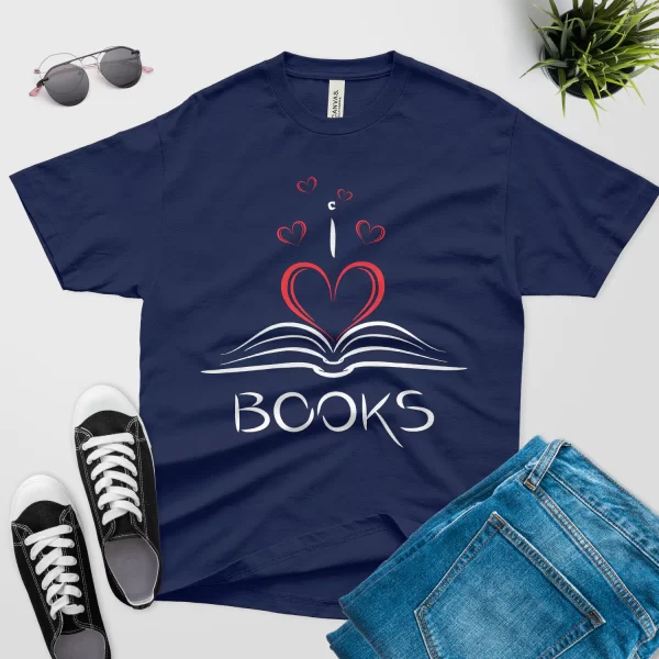 I love books T-shirt navy blue color Valentin gift for book lovers