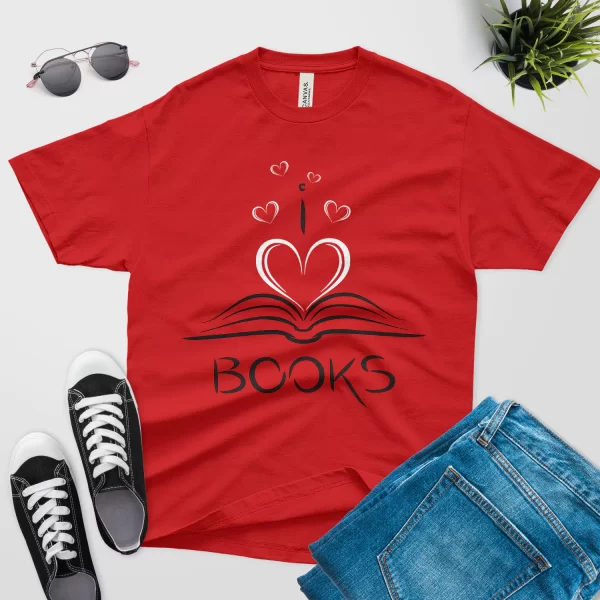 I love books T-shirt red color Valentin gift for book lovers