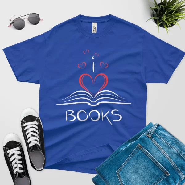 I love books T-shirt royal blue color Valentin gift for book lovers