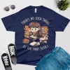 There is no such thing as too many books t shirt navy blue color - cute cat design
