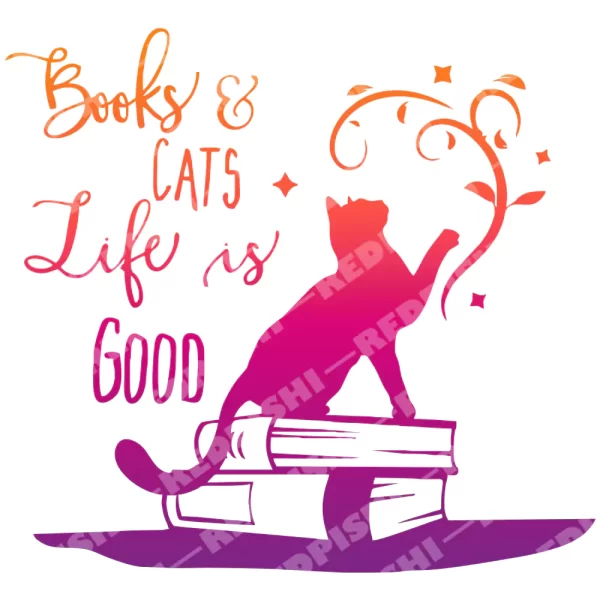 books cats life is good cute illustration design
