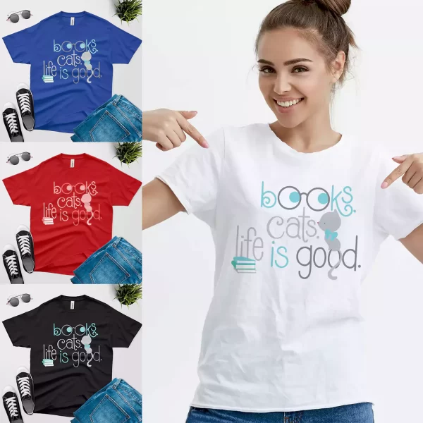 books cats life is good t shirt as a gift for bookish people