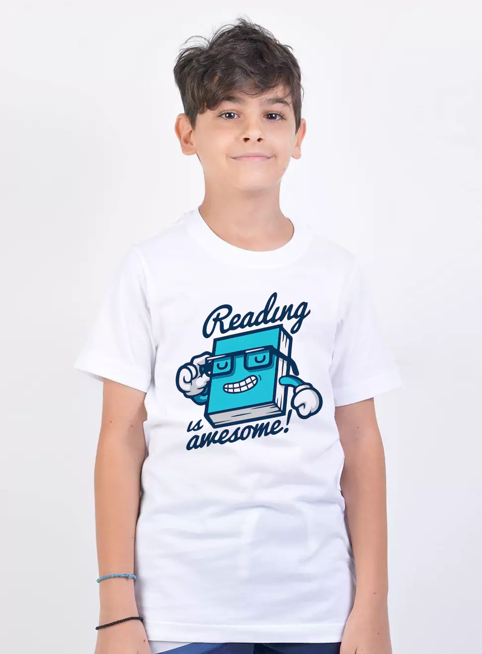 bookworm boy wearing reading is awesome t shirt