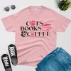 cats books coffee tshirt - cat paw design pink color