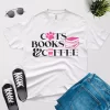 cats books coffee tshirt - cat paw design white color