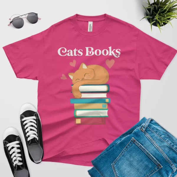 funny cats book t shirt berry color