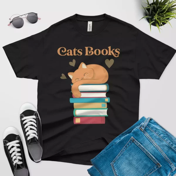 funny cats book t shirt black color