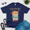 funny cats book t shirt navy blue color