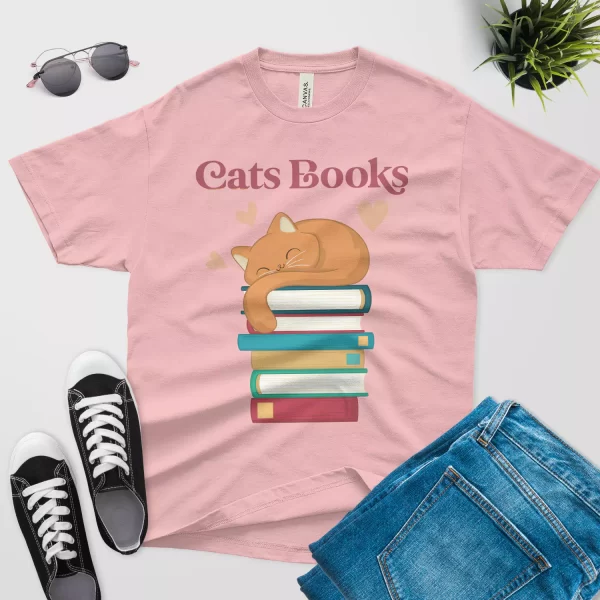 funny cats book t shirt pink color