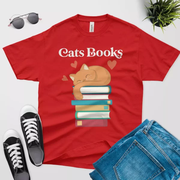 funny cats book t shirt red color