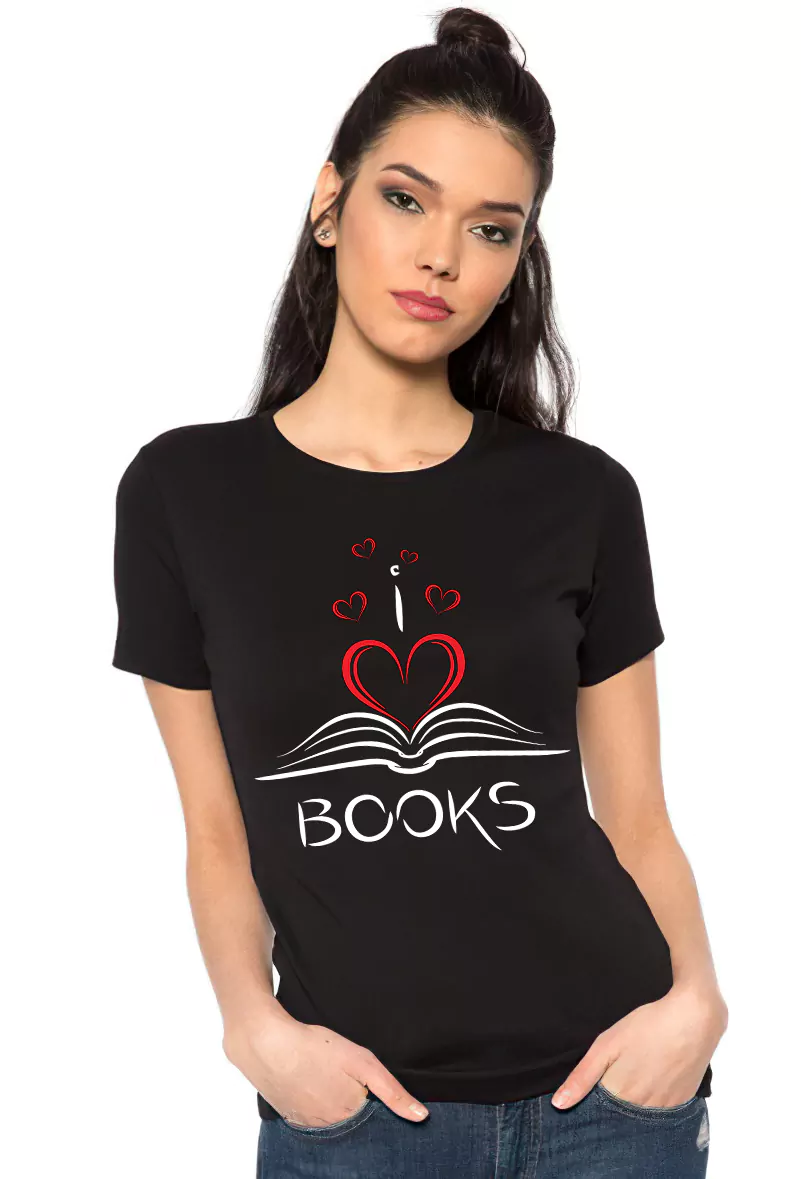 girl wearing I love books T-shirt