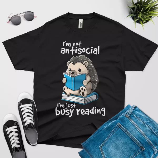 i am not antisocial i am just busy reading t shirt black color