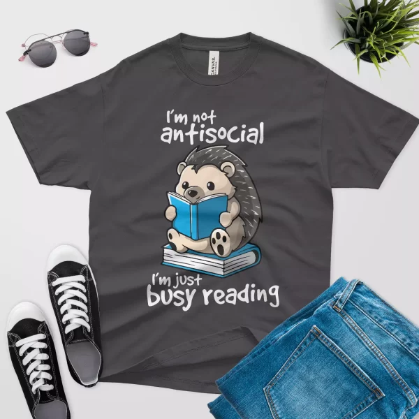 i am not antisocial i am just busy reading t shirt dark grey color
