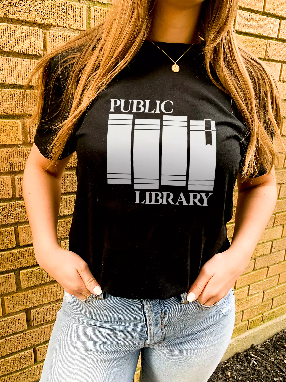 librarian girl wearing publice librarian t shirt gift