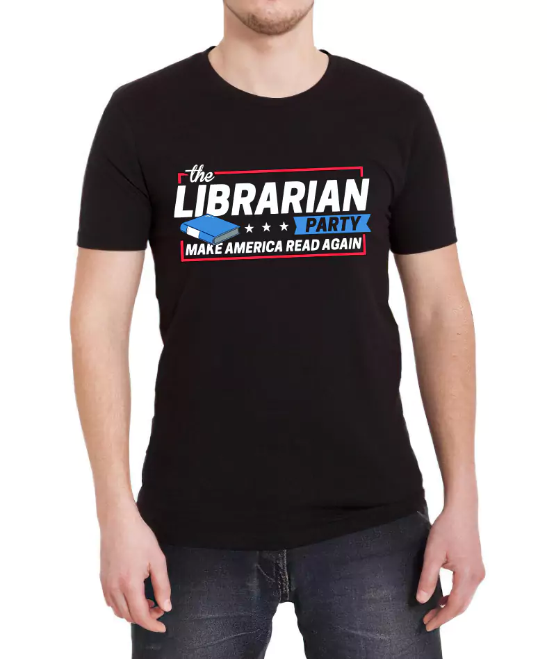 librarian man wearing the librarian party t shirt for gift
