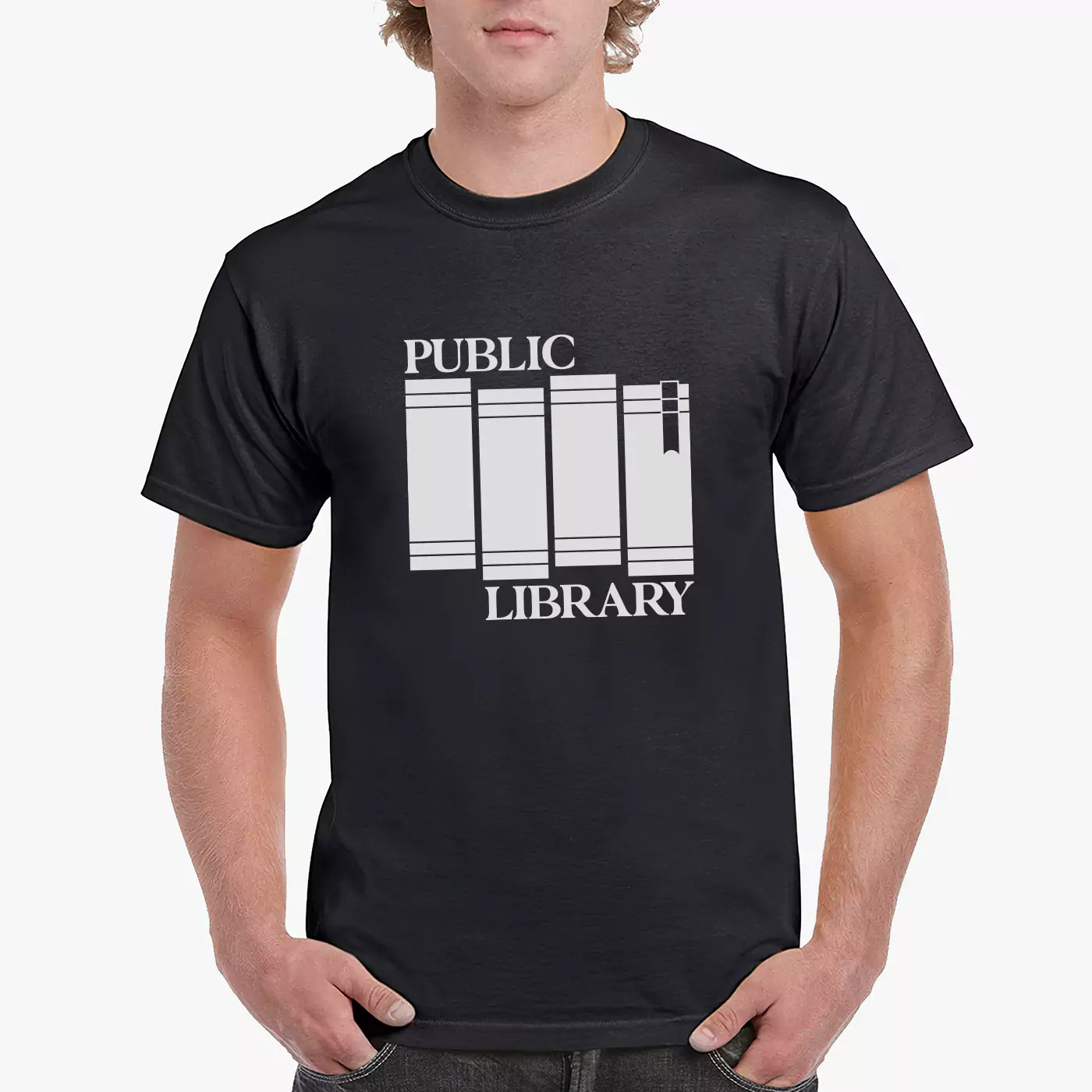 man wearing publice librarian t shirt for gift
